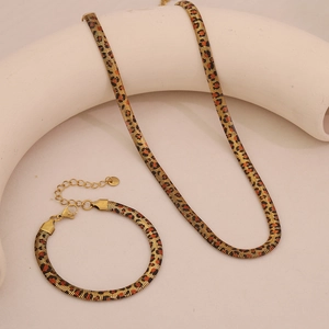 Set di gioielli con collana snake e bracciale leopardato in acciaio inossidabile