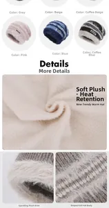 Detailed view of plush knit beanies showing thick sequin texture and various color options