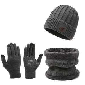 Unisex 3-piece winter set with thermal knitted hat, neck warmer, and touchscreen gloves