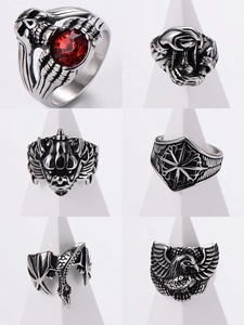 Punk Hiphop Ring 304 Stainless Steel Distressed Gothic Vintage Skull Dragon Eagle Jewelry Men