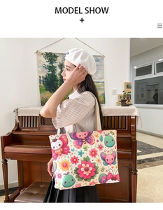 Ethnic floral print canvas tote bag shown in a vintage interior lifestyle setting