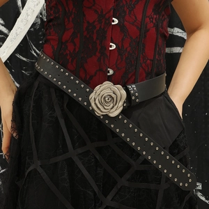 Gothic Punk PU Leather Belt With Vintage Silver Rose Buckle Rivet Studded Waist Belt Casual Jeans Decorative Belt Black