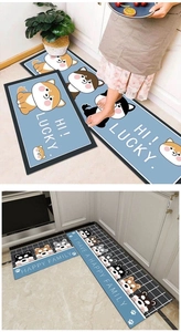 Detailed view of Shiba Inu and Husky kitchen floor mats with waterproof absorbent texture