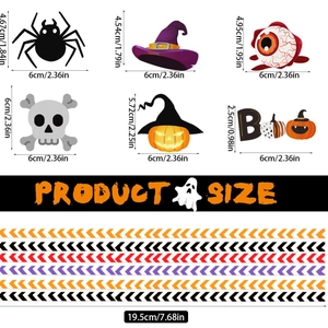 24pcs Halloween paper straws with skull pumpkin decorations and detailed size measurements