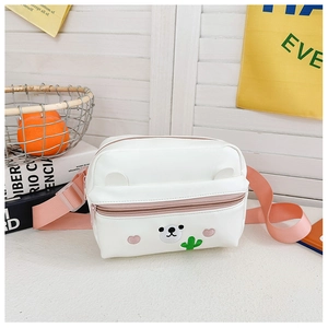 Detail of cute bear cartoon crossbody bag for kids with embroidered cactus and ears