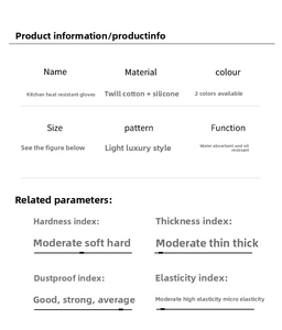 Detailed chart showing heat-resistant oven mitt specifications and material density