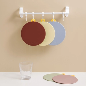 Round Silicone Heat Insulation Mat Coaster Nordic Morandi Color Heat Resistant Non Slip Trivet With Hanging Hole