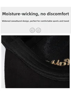 Macro shot of the moisture-wicking sweatband with gold embroidery inside the cap