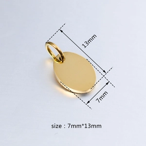 Detailed view of an 13mm by 7mm gold oval charm pendant for necklaces or bracelets