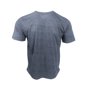 Rear view of grey quick-dry sport t-shirt showing breathable heathered knit texture