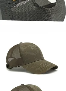 Dettagli del cappellino trucker mimetico con rete traspirante e visiera curva