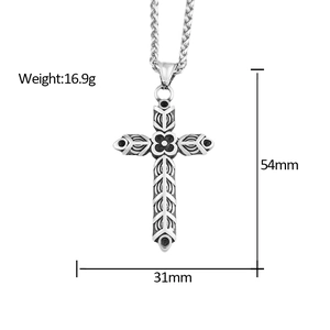 Détail montrant dimensions 54mm x 31mm et poids du collier croix fleur en acier