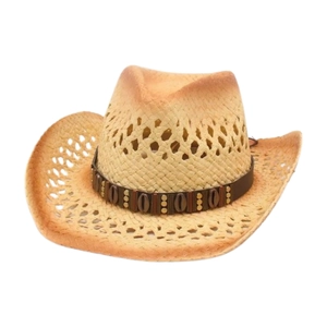 Western Straw Cowboy Hat Breathable Hollow Out Wide Brim Sun Protection Beach Vintage Paper Fiber Hat For Women Men