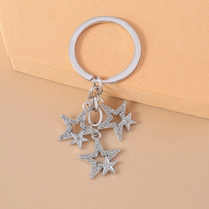 Silver gothic star keychain with sparkling rhinestones for backpack accessory