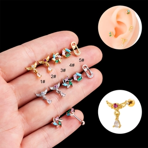 Bunter Zirkonia Edelstahl Ohrknorpel-Stecker Knorpel-Piercing Schraubball-Rücken Ohrringe Für Damen Mode Körperschmuck