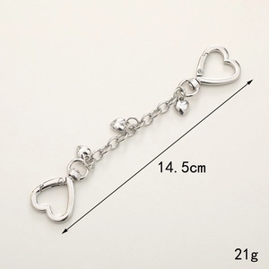 Silver metal heart lock extension chain 14.5cm long with heart spring hooks and charms