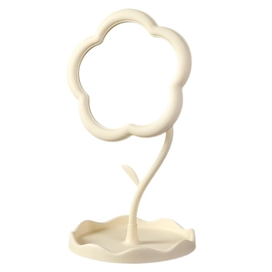 Cute sunflower shaped makeup mirror with storage base in cream white for desktop vanity