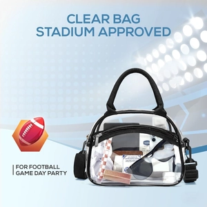 Clear PVC crossbody bag with black straps showcasing spacious storage for toiletries