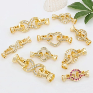 Infinity Heart Clover Round Jewelry Connectors Clasps 18K Gold Plated Brass Micro Paved Cubic Zirconia DIY Crafts