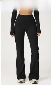 Pantaloni da yoga a zampa neri a vita alta con tessuto elastico opaco snellente