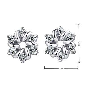 Rotating Flower Stud Earrings Copper With Zircon Rhinestone Elegant Korean Style Sparkling Jewelry For Women