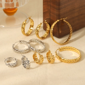 Luxury 18K gold and silver plated wheat grain texture hoop earrings in various sizes