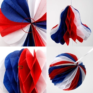 Independence Day red white and blue honeycomb paper ball ornaments for party decor