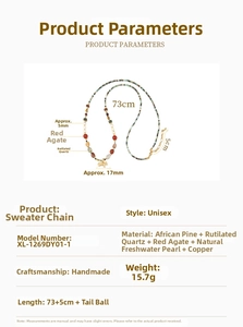 Detailed chart showing African turquoise, freshwater pearl, and crystal bead necklace specs