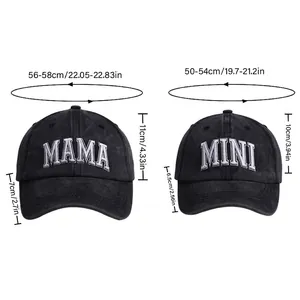 Size guide for adult and child baseball caps with head circumference measurements