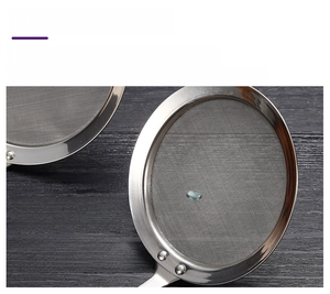 Detail showing high-grade 304 stainless steel fine mesh and heavy duty plated handle