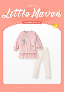Detail of pink long-sleeve sweatshirt with tulle hem and cute mouse embroidery for girls