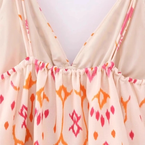 Top caraco brodé de sequins à motifs géométriques bohèmes rose et orange