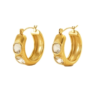 Polished 18K gold plated hoop earrings with square inlaid cubic zirconia stones