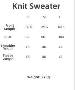 Size chart for knit bow cropped sweater showing S, M, L measurements in centimeters