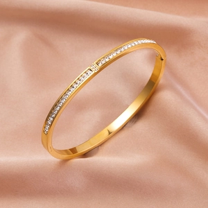 Bracciale Rigido Con Intarsio Di Zirconia Quadrata Elegante In Acciaio Inossidabile Lucidato Donna Gioielli Scintillanti