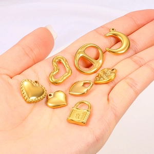 Polished gold stainless steel heart and moon pendants for DIY jewelry making