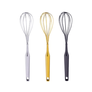 304 stainless steel whisk set in silver, gold, and black finishes with hanging loops