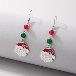 Christmas pearl earrings with festive red and green beads and Santa Claus charms
