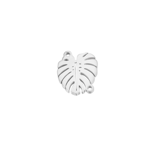 Polished silver leaf pendant connector in stainless steel with two connection holes