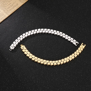18k gold and silver vacuum plated stainless steel interlocking link chain bracelets for men