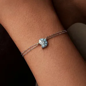 Romantic s925 silver double-layer bracelet with blue seashell gemstone on female wrist