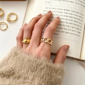 Minimalist S925 sterling silver gold plated ring set with chain and smooth dome design