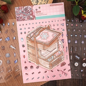 Vintage oriental PET landscape stickers with 2 sheets and 1 folding scene card