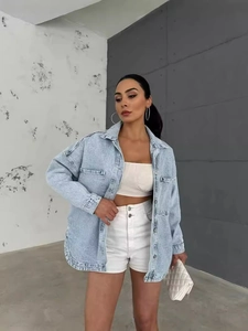 Women Denim Jacket Pure Cotton Oversized Washed Distressed Long Sleeve Single Breasted American Retro BF Style Top