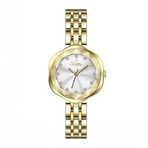 Elegant gold Scottie women's watch with flower-cut case and white sunray dial