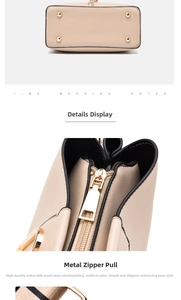 Macro detail of golden metal studs on bottom and premium zipper hardware of beige bucket bag