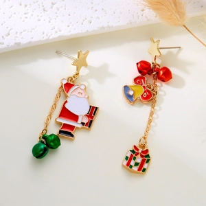 Christmas Earrings For Women Alloy Enamel Santa Claus Christmas Tree Wreath Bow Bell Rhinestone Festive Novelty Jewelry