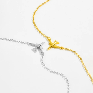 Minimalist s925 silver airplane pendant necklaces in polished gold and silver finishes