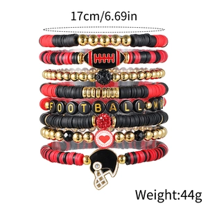 8-piece set of football-themed clay bead bracelets featuring Football Mom letter beads