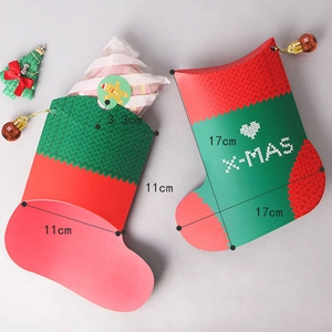 Red and green Christmas sock-shaped gift boxes in cardstock, set of two with X-MAS design